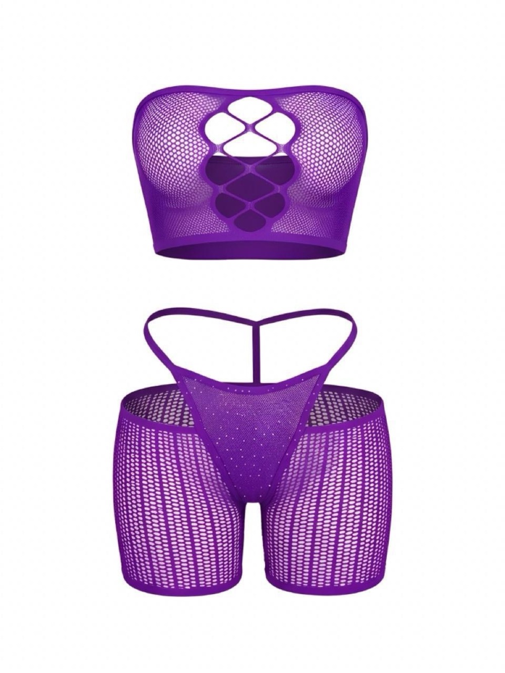 Purple Rhinestone Fishnet 3-Piece Set - Stripper Fishnet - Picture 5 of 8